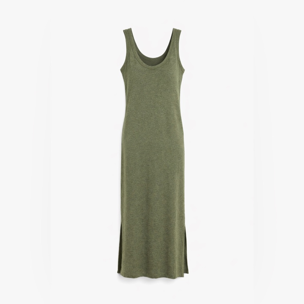 Madewell Olive Green Jersey Tank Midi Dress | Side Slits | Minimal Minimalist